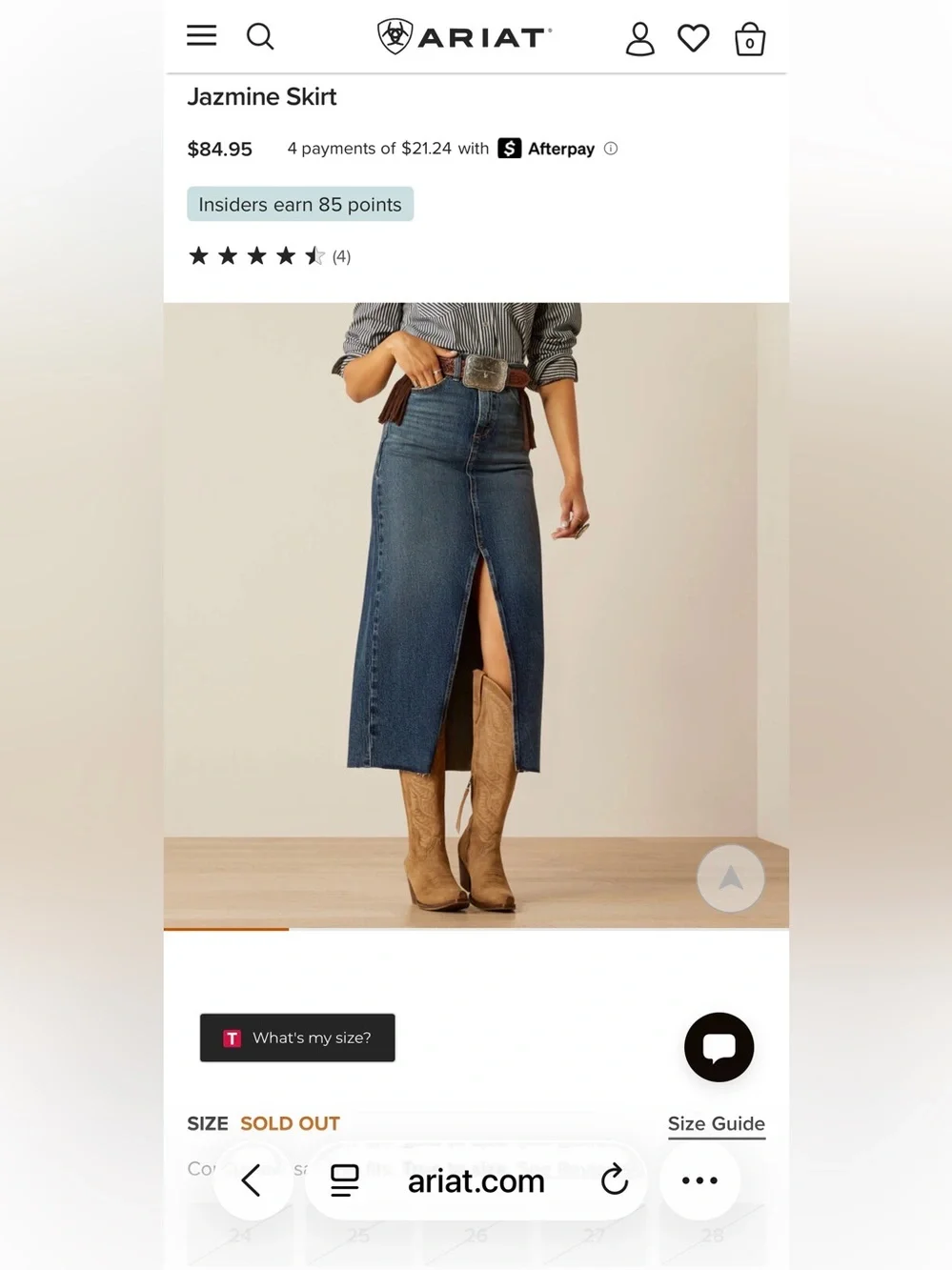 Ariat Jazmine Delia Denim Long Skirt Size 26 Western